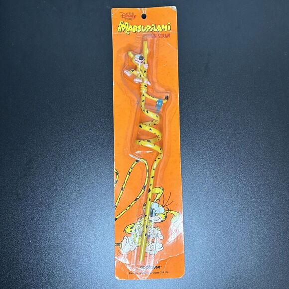 Marsupilami Bendable Figure and Sipper Straw Fun Straw Applause Disney rare NIP - Picture 1 of 7